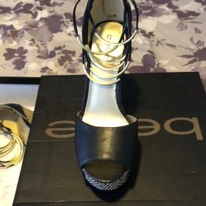 bebe wedges with gold ankle bangles